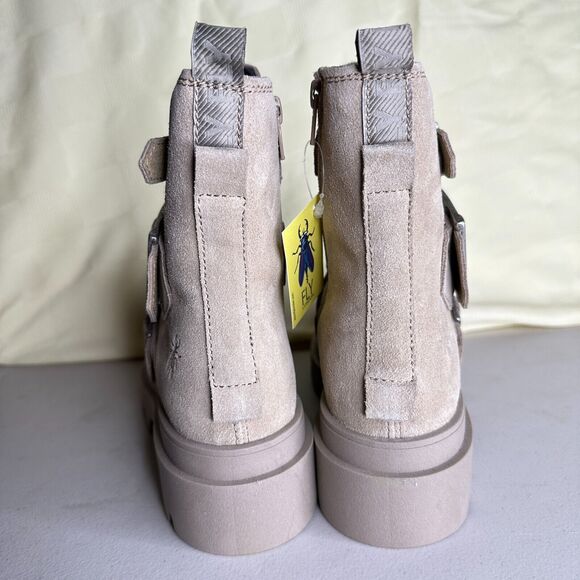 Fly London Jeda817fly Suede Leather Buckled Lug Boots Cream Women 35/4.5 NWB - Picture 7 of 12